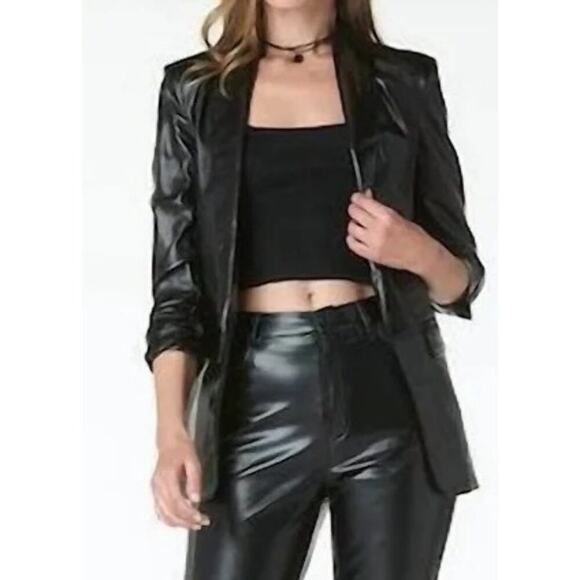 Tart Collection Kia Vegan Leather Blazer in Black Size Small - Picture 5 of 11